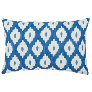 Sorrento Ikat XL Rectangular Cushion. Marine Blue Geometric Design. 23x15" - Picture 1 of 3
