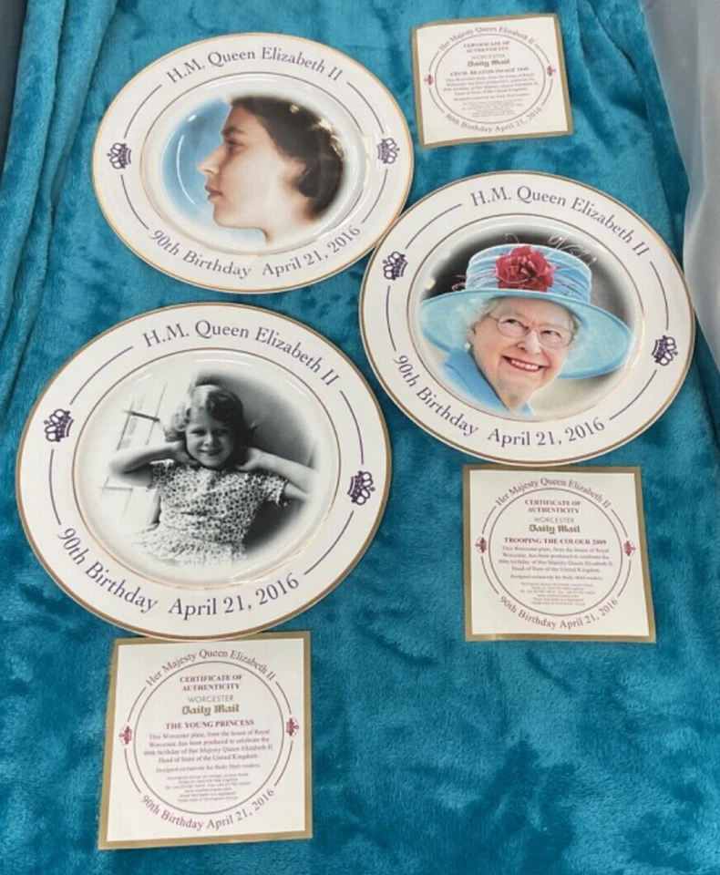 Worcester Daily Mail H.M Queen Elizabeth II 90th Birthday 2016 x3 Plates 8in Ret - Image 1 of 4