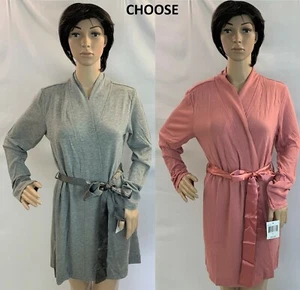 MAIDENFORM Accappatoio da notte grigio o rosa misto rayon con cintura in raso manica lunga, S, L - Foto 1 di 6