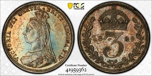 1887 Great Britain 3D Threepence S-3931 PCGS UNC Detail SCRATCH - Picture 1 of 3