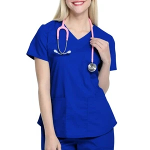 Scrubstar Women's Core Essentials V-Neck Scrub Top with Rounded Hem Medium Blue - Picture 1 of 9