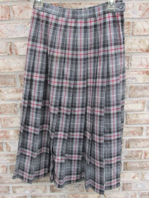 PENDLETON Grey / Red Plaid School Girls Pleated Wool Full Skirt Size 16 - Image 1 of 4