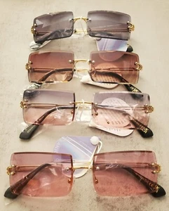 Rimless Rectangle Oceanic Color Lens Sunglasses with UVA / UVB Protection - Picture 1 of 9