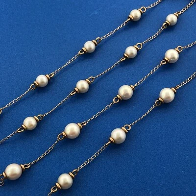 Precioso collar de cadena de eslabones ovalados de 32" de perlas blancas de 5,35 mm de oro amarillo de 14k Foto 1 de 4