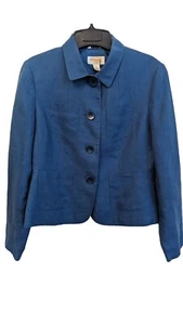 Talbots Blazer 100% Irish Linen Woman's Sz 4 Blue Button Jacket Vintage 90s - Picture 1 of 5