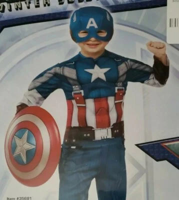 Disfraz de Halloween Rubie’s Capitán América Muscle Chest NIÑOS GRANDE 12-14 con Máscara Foto 1 de 4