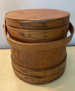 10" Old Wooden Sugar Bucket/Barrel/Old Worn Patina-Pantry Box Primitive-AAFA - Picture 1 of 16