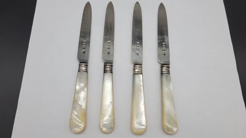 Lot 4 Antique 1906 Goldsmith & Silversmith Co Sterling MOP Fruit Knives, England Cover