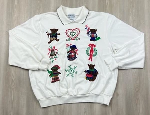 Vintage Alfred Dunner Womens Sweater Holiday Teddy Bear Embroidered Size Large - Picture 1 of 8