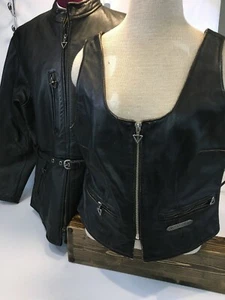 VTG New Harley Davidson genuine leather jacket women sz XLW w/ matching Vest LW - Picture 1 of 12