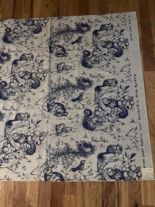 VINTAGE SQUIRREL RABBIT SCENE BELGIUM LINEN COTTON MYRON PAUL FABRIC - Picture 1 of 8
