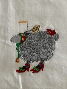 Toalla de té Mackenzie-Childs Patience Brewster Krinkles NAVIDAD CORDERO sin usar difícil de encontrar - Imagen 1 de 5