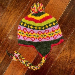 Nepal Hand Made Knit Sherpa Hat Ear Flaps Trapper Ski Heavy Wool Fleece Cap - Picture 1 of 6