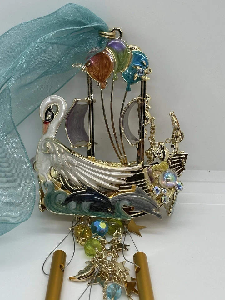 Kirks Folly Swan Boat Wind Chime Enamel Rhinestone Nautical Decor 11” x 3” Rare - Image 1 of 4