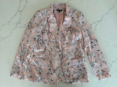 Chaqueta Blazer Mujer Roz & Ali Talla 6 Rosa Blanco Floral Elegante 1 Botón Top Foto 1 de 4