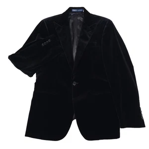 $798 Polo Ralph Lauren Black Velvet Tailored Jacket Made in Italy Mens Size 38R - Picture 1 of 11