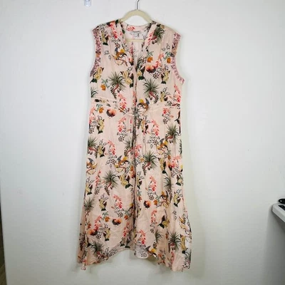 Johnny Was Button Up Maxi Shirt Dress Floral Bird Print Embroidered Boho Size L - Image 1 of 4