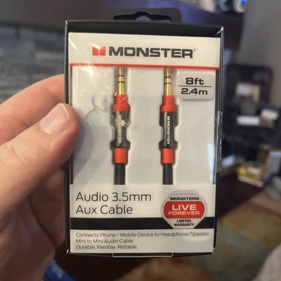 Monster 8 pés 2,4 m áudio 3,5 mm cabo auxiliar contatos dourados áudio HD novo na caixa - Imagem 1 de 4