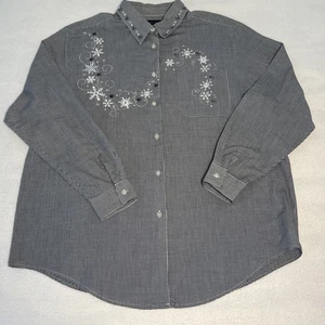 Karen Scott Embroidered Snowflakes Cotton Rich Button Up Shirt Women’s Blue Lg - Picture 1 of 10