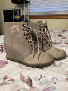 Botas para mujer Sorel PDX de cuero de lona con cuña oculta con cordones punta redonda 9,5 - Imagen 1 de 7