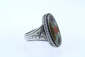 Anello vintage Carolyn Pollack / Relios Inc. in argento sterling con pietra preziosa intarsiata - Foto 1 di 14