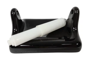 Black Ceramic Tile TP Holder Toilet Paper Porcelain Vintage Mid Century Modern - Picture 1 of 24