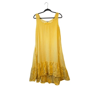Cristina Vergani Damen Sommerkleid gelb Leinen Häkelspitze Größe L - Bild 1 von 6