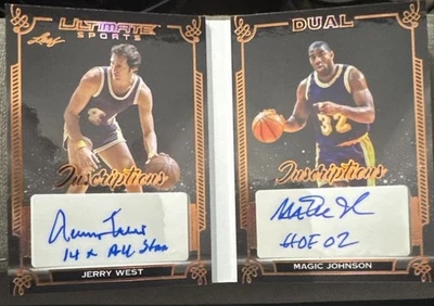 Folleto autógrafo Jerry West Magic Johnson Leaf Ultimate Sports Foto 1 de 4