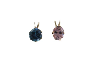 Pair of Sparkling Pendants Blue & Pink Topaz 14kt Gold Settings Vintage - Picture 1 of 5