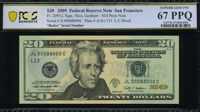 2009 $20 FRN JL00088000C 2 DIGIT RADAR P.C.G.S #67PPQ - Image 1 of 3