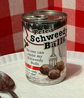2 x Funny - Pete's Schweedy Balls - SOUP CAN LABELS - CHRISTMAS STOCKING STUFFER