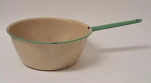 Vintage Creme & Grün Rand Emaillegeschirr 10,75" Suppentopf Pfanne mit Ausgießer - Bild 1 von 10