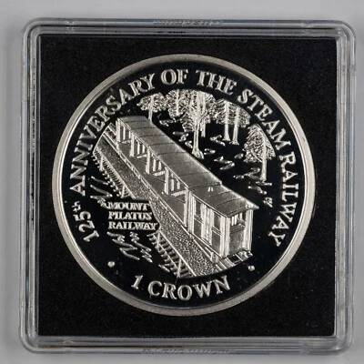 1998 Isle of Man Anniv. of Steam Railway Mt. Pilatus crown silver proof - Image 1 of 4
