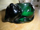 Usa Vintage Ooak Heavy Green Glass Kitty Cat Candle Holder Curled Up Sleeping A+