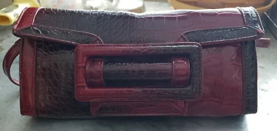 Squared by Sondra Roberts Faux Reptile Skin Clutch Red Purse - Image 1 of 4