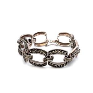 Oval Link Chain Bracelet! 104 Estate Sterling Silver & Marcasite 8”