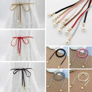 Women Belt Style Candy Color Waist Chain Hemp Rope Braided Big Pearl Dress Be ca - Picture 1 of 31