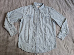 Levi's Pearl Snap Denim Shirt Men Large Blue Barstow Long Sleeve Light Wash - Picture 1 of 13