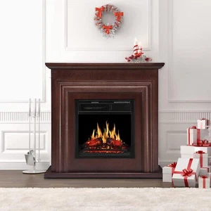Electric Fireplace Mantel Wooden Surround Firebox,36" Brown TV Stand,Remote - Picture 1 of 7