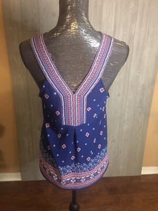 EM Womens Size M Blue Pink Halter Top Blouse  - Picture 1 of 6