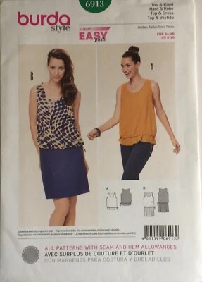 Burda 6913 Top Vest Dress Loose Drawstring Ladies New Uncut Pattern EASY PLUS - Image 1 of 4