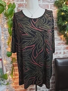 Kathy IRELAND Womens Top Sz 3xl Black Red Green Gold Print Short Sleeves Stretch - Picture 1 of 5