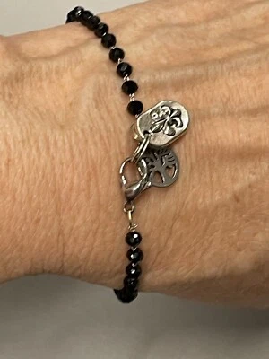 Fleur De Lis Tree Of Life Charm Crystal Stainless Bracelet Anklet Handcraft NEW - Image 1 of 4