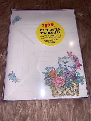 Винтажный автомобиль в цветочной корзине набор канцелярских товаров; 24 листа; 12 конвертов; в заводской упаковке - Изображение 1 из 2