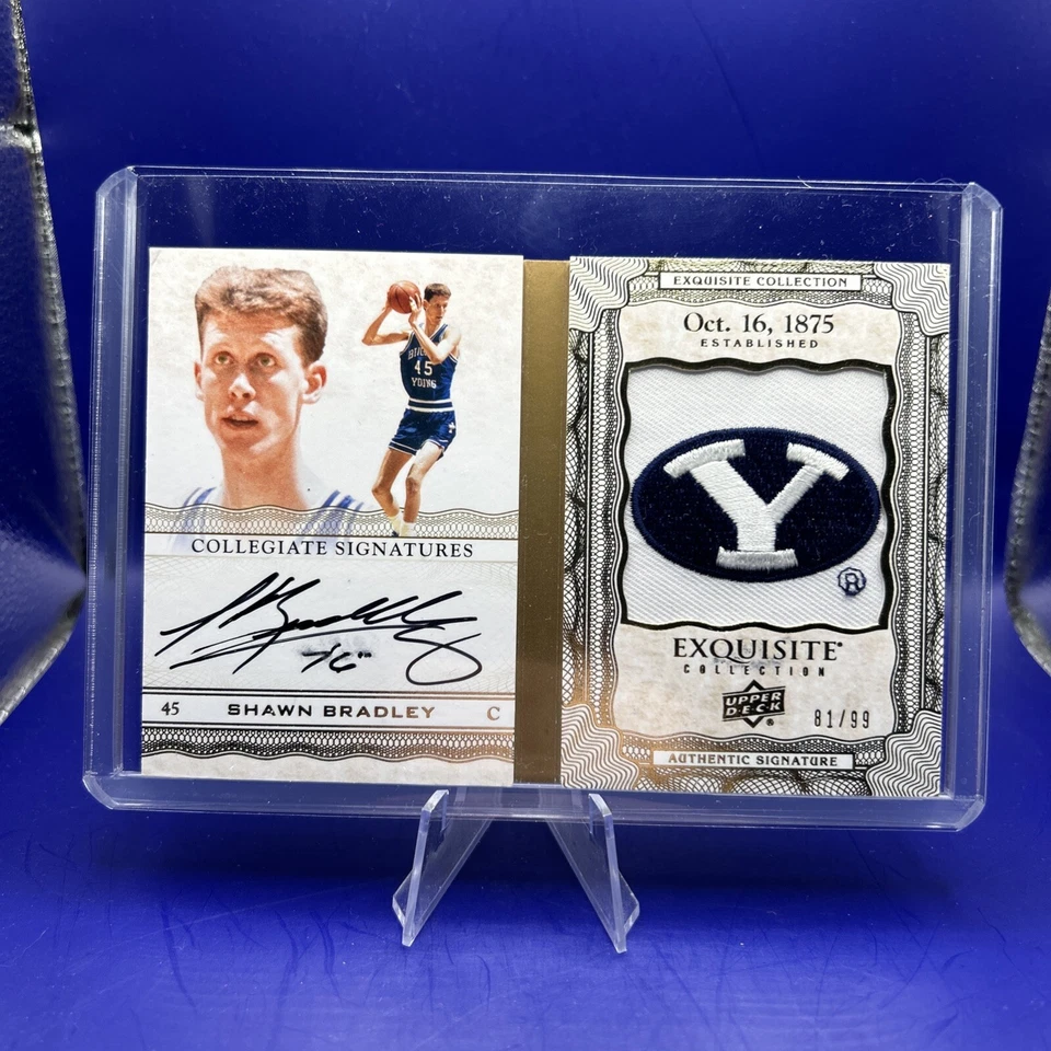 Shawn Bradley 2012 Upper Deck Exquisite Booklet Patch Auto /99 BYU Cougars - Image 1 of 4