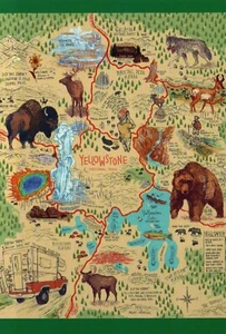 Yellowstone National Park Wyoming, Old Faithful, Bear, Bison etc. - Map Postcard - Picture 1 of 2
