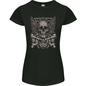 Heavy Metal Skull Rock Music Guitar Biker Womens Petite Cut T-Shirt - Picture 1 of 23