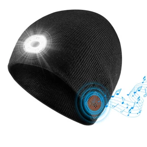Bluetooth Speaker Beanie Hat with LED Light Knitted Cap for Running Hiking Sport - Picture 1 of 26