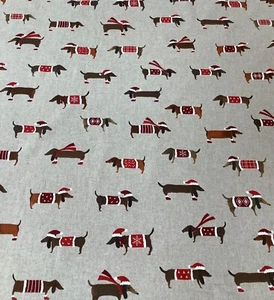 Chatham Glyn Xmas Daschund, Leinenlook Stoff für Vorhang/Polster/Kissen - Bild 1 von 6