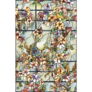Floral Trellis Decorative Stained Glass Look Privacy Window Treatment Film 2'x3'